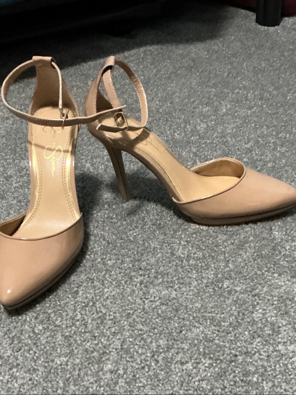Jessica Simpson Nude Pointed-Toe Ankle Strap Heels